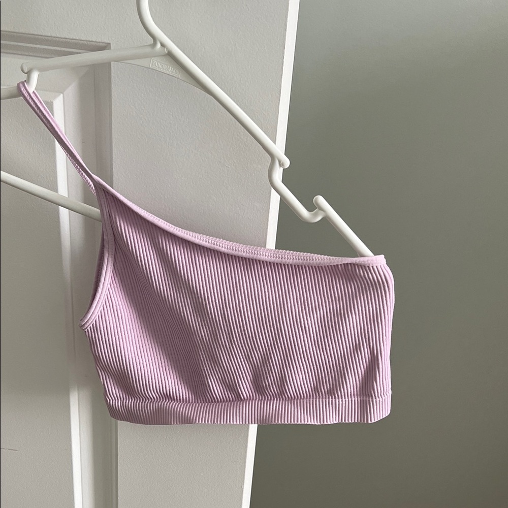 Ribbed One-Shoulder Bralette in Light Lilac